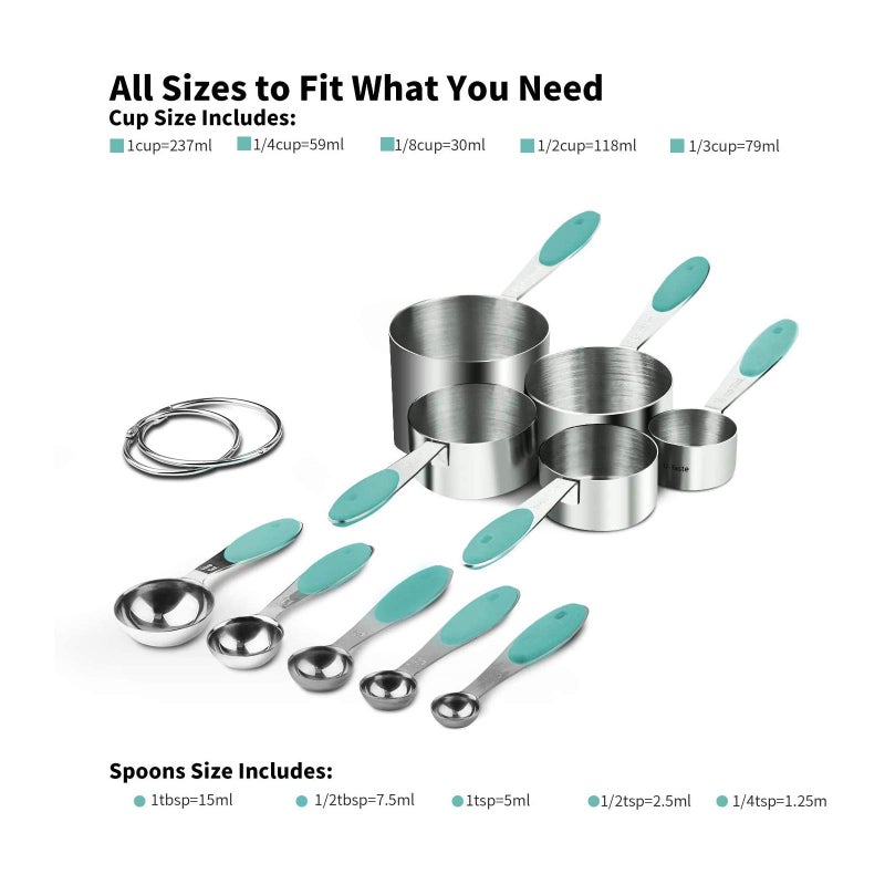 U-Taste Measuring Cups : U-Taste 18/8 Stainless Steel Measuring Cups and Spoons Set of 10 Piece, Upgraded Thickness Handle(Aqua Sky) - Image 2